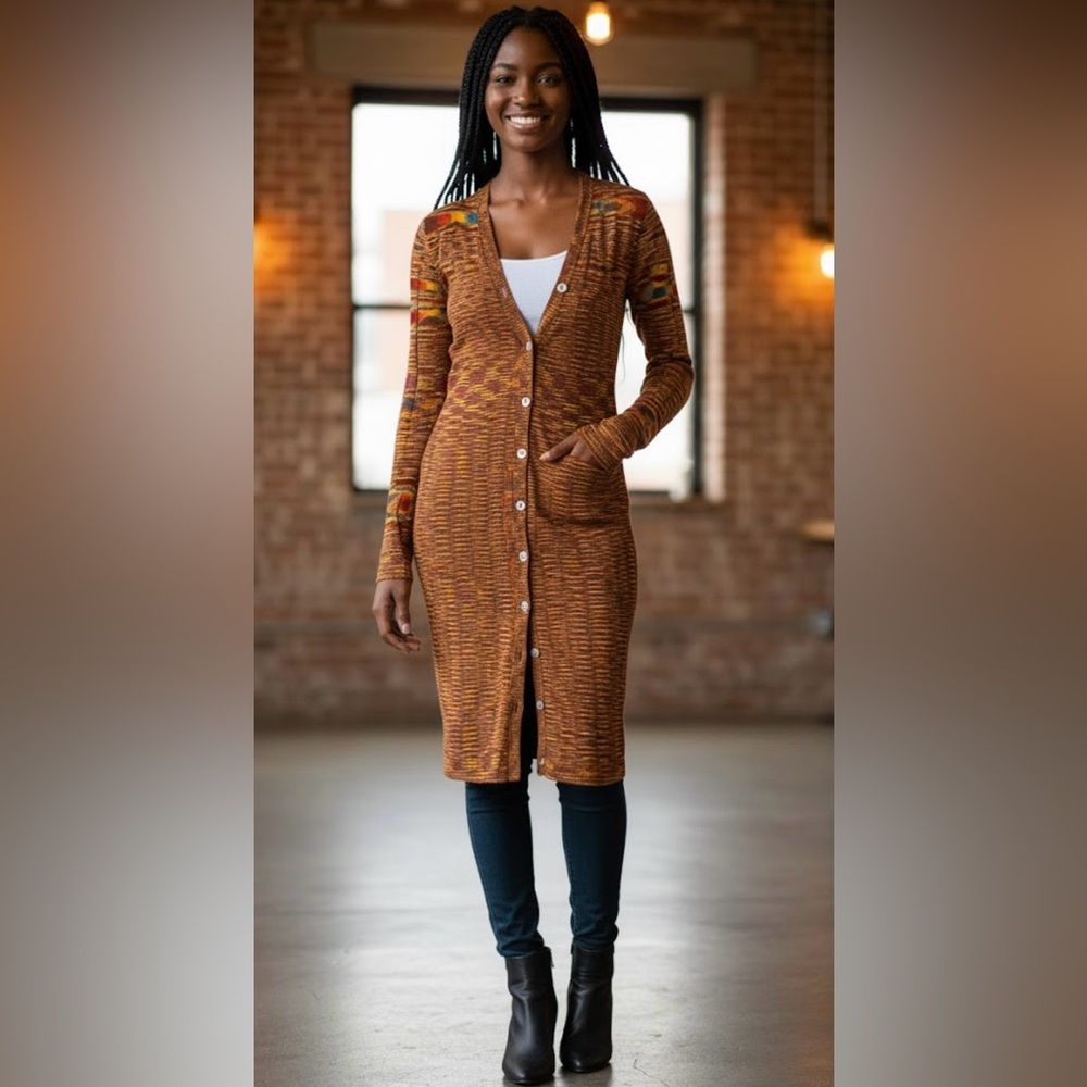 Mendocino Long Brown Cardigan with Button Front